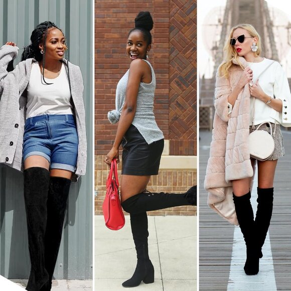 Women's Black Pu Suede Inner Zipper Thigh High Over The Knee High Heel Boots - Picture 3 of 8